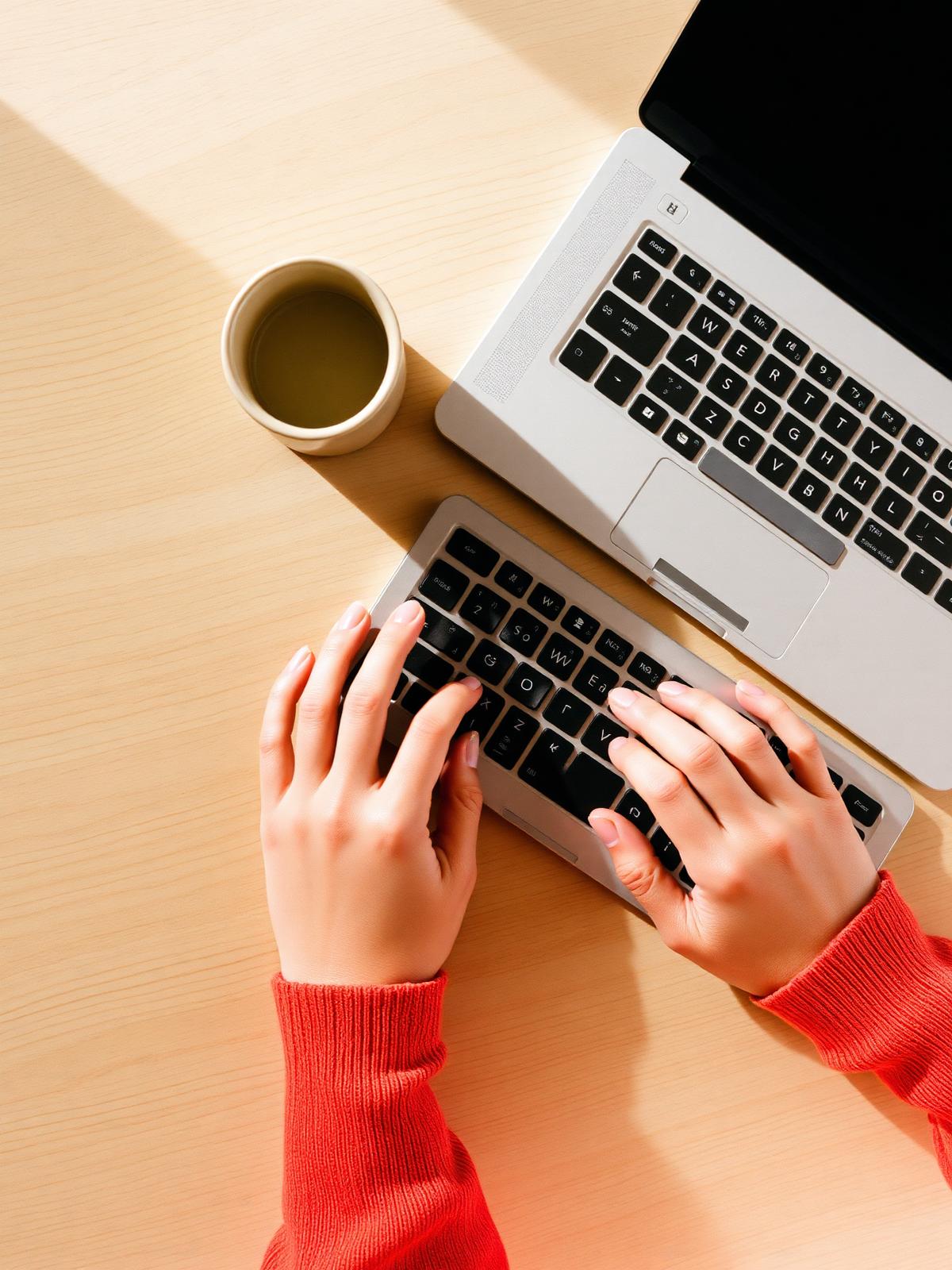 Hands typing on a laptop